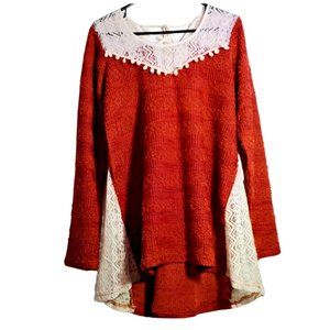 NWT Areve Crotchet Pullover Sweater W. Pom Poms Accents Open Back String Closure